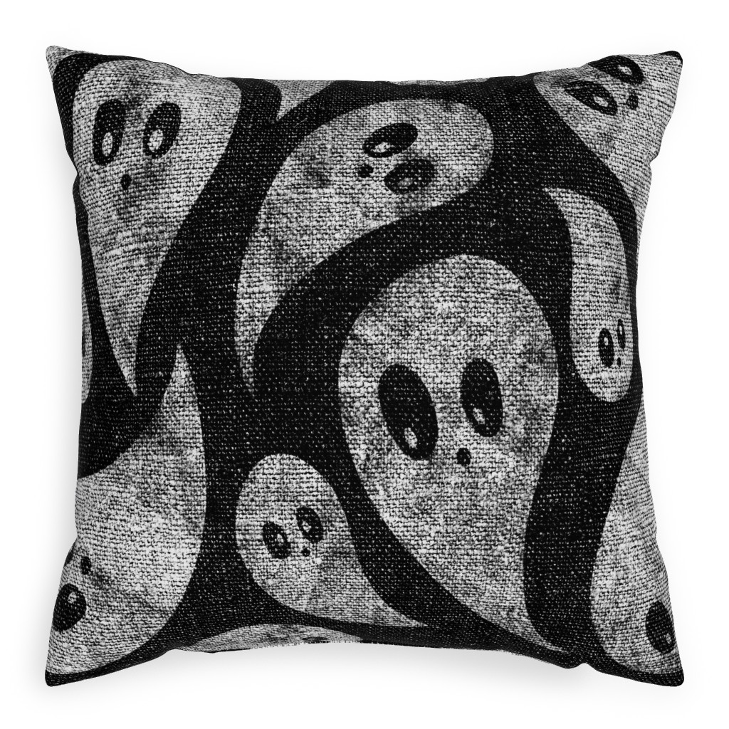 Spooky Ghosts - Black Pillow, Woven, Black, 20x20, Single Sided, Black