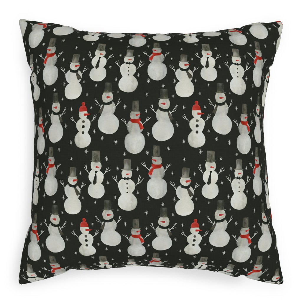 Watercolor Snowmen Pillow, Woven, Black, 20x20, Single Sided, Black, Black
