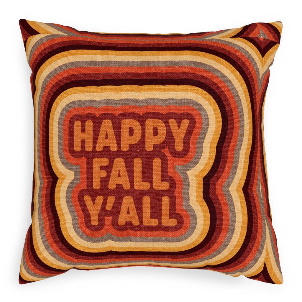 Happy Fall Y'all Retro - Multi Pillow, Woven, Black, 20x20, Single Sided, Orange, Orange