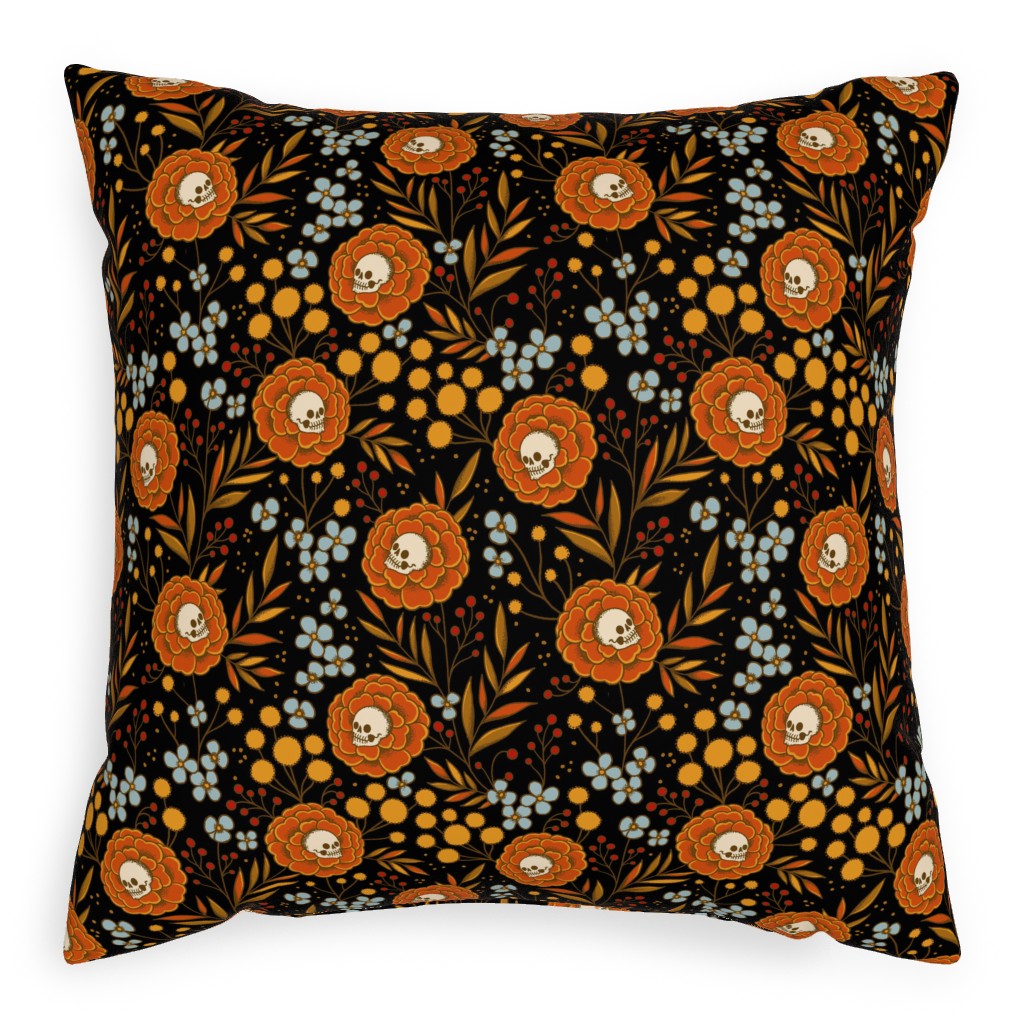 Halloween Floral - Multi Pillow, Woven, Black, 20x20, Single Sided, Multicolor