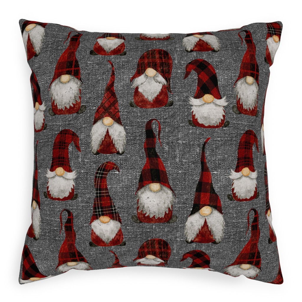 Festive Gnomes Pillow, Woven, Black, 20x20, Single Sided, Red