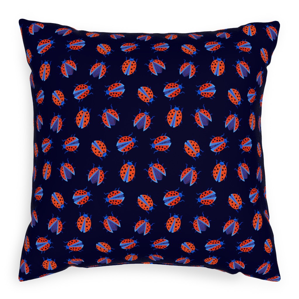 Classic Ladybugs Pillow, Woven, Black, 20x20, Single Sided, Blue, Stormy Blue