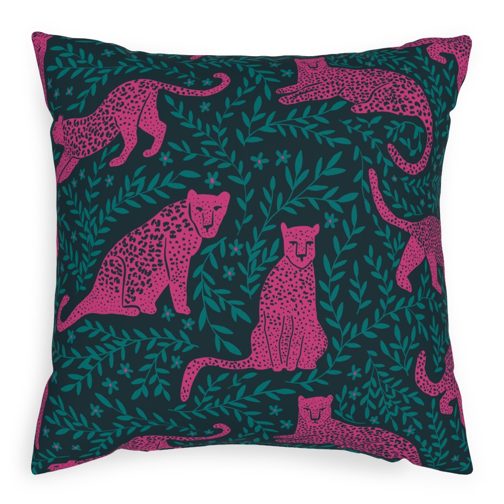 Jungle Cat Pillow, Woven, Black, 20x20, Single Sided, Pink, Silhouette