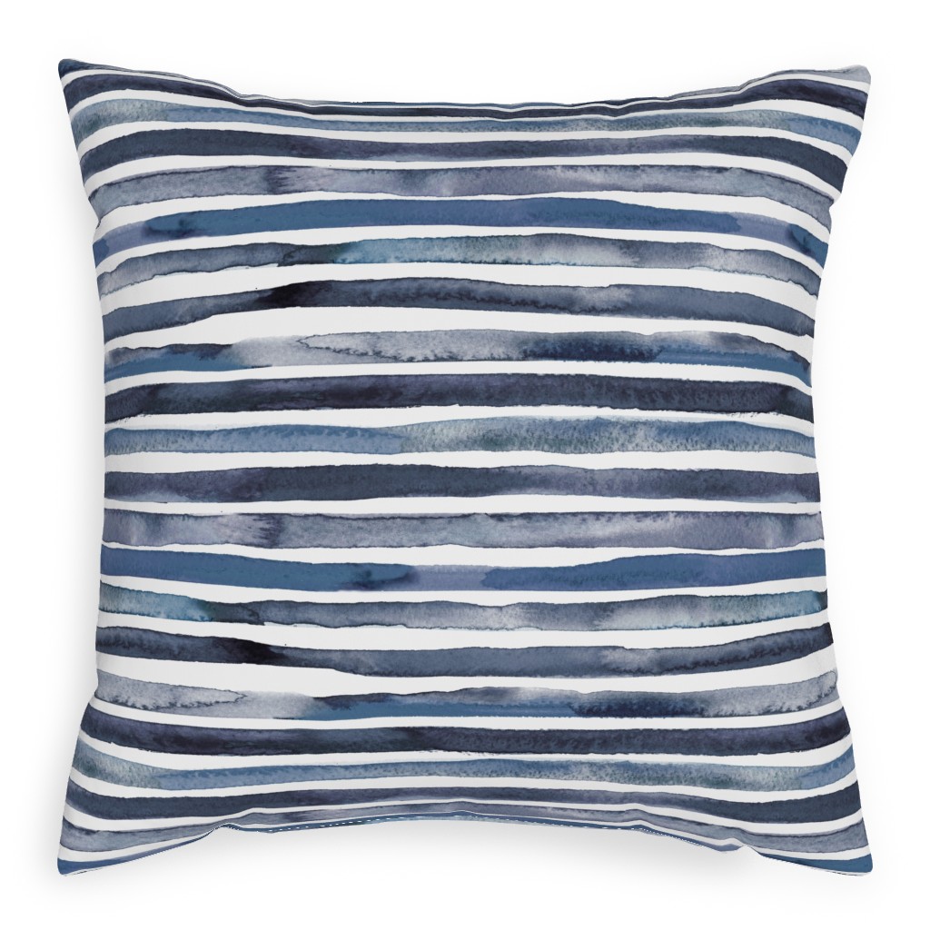 Watercolor Stripes - Blue Pillow, Woven, Black, 20x20, Single Sided, Blue
