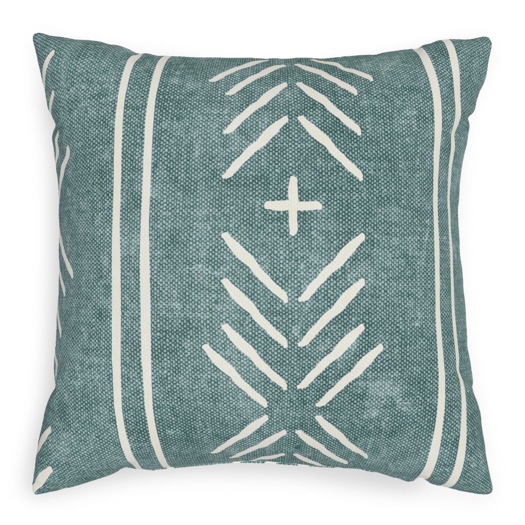 Mudcloth Arrows and Stripes - Dusty Blue Pillow, Woven, Black, 20x20, Single Sided, Blue