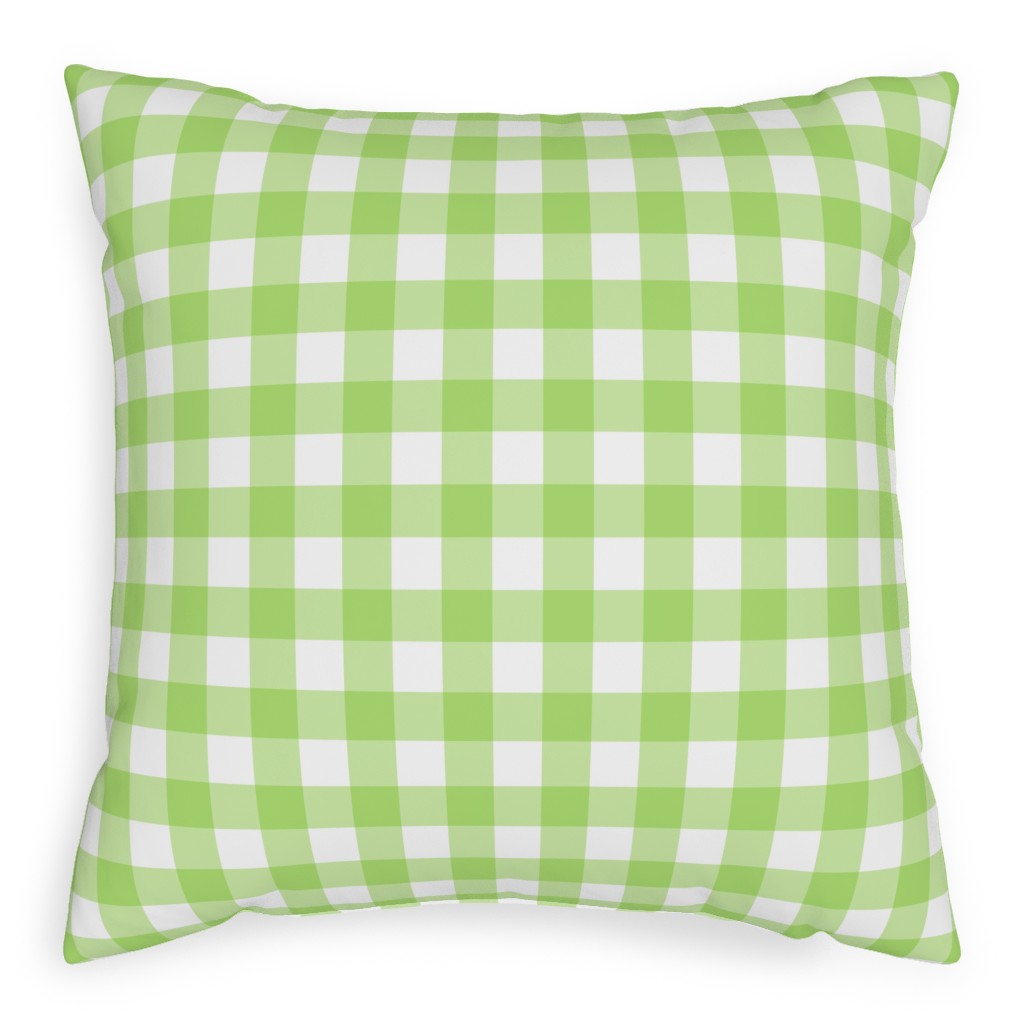 Gingham Checks Pillow, Woven, Black, 20x20, Single Sided, Green, Pear