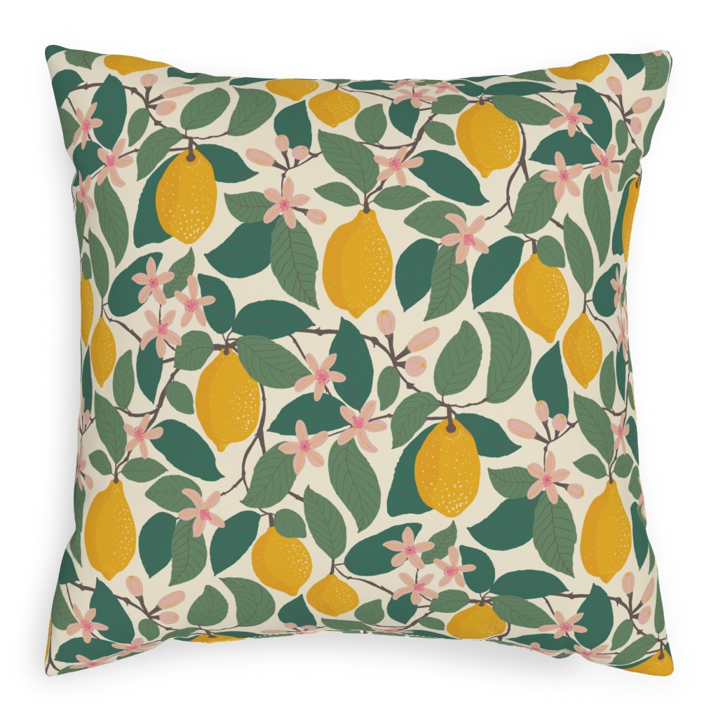 Lemon Tree - Yellow Pillow, Woven, Black, 20x20, Single Sided, Yellow