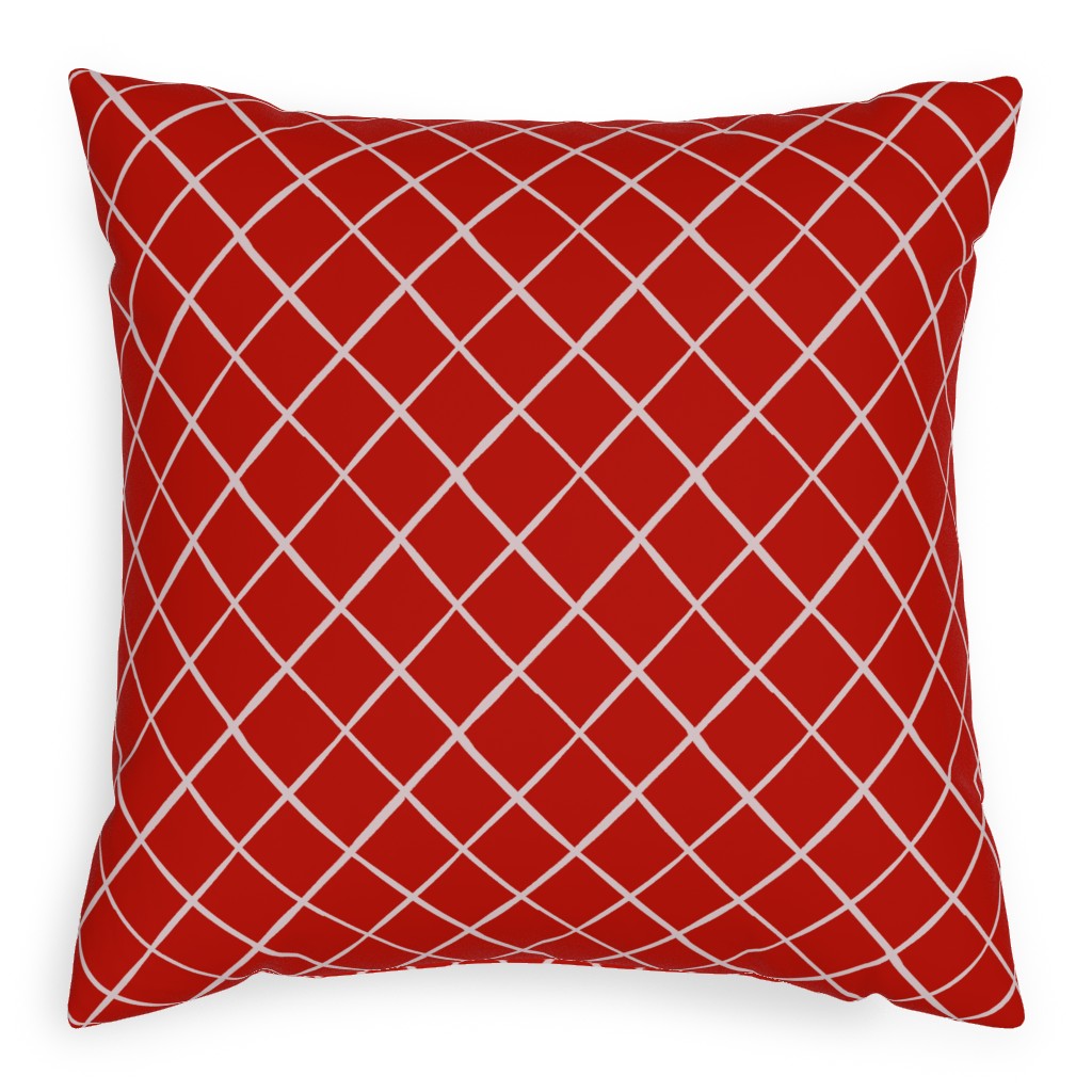 Check on Red Pillow, Woven, Black, 20x20, Single Sided, Red
