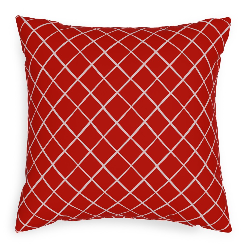 Check on Red Pillow, Woven, Black, 20x20, Single Sided, Red, Red