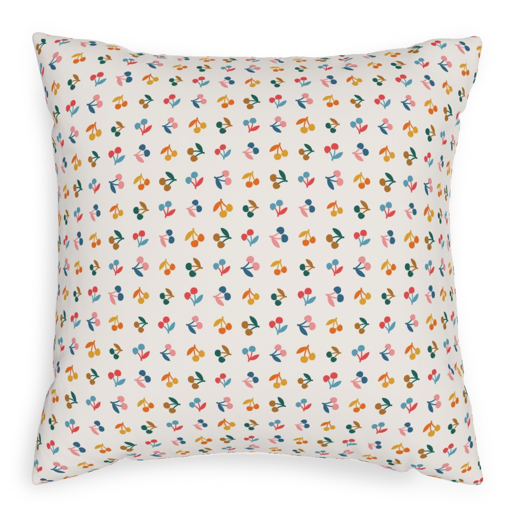 Colored Cherries - Earthy Pillow, Woven, Black, 20x20, Single Sided, Beige, Pearl