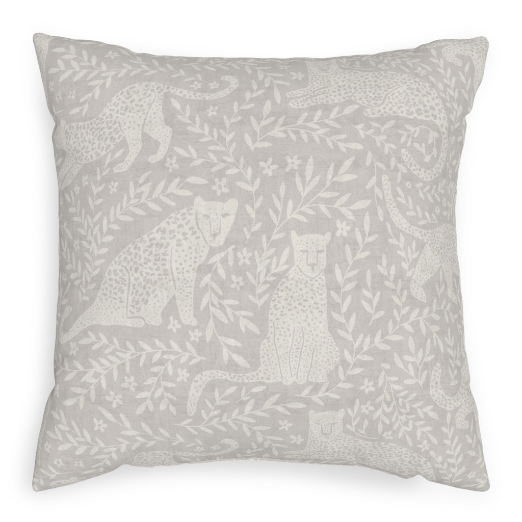 Jungle Cat Pillow, Woven, Black, 20x20, Single Sided, Beige, Silver Lining
