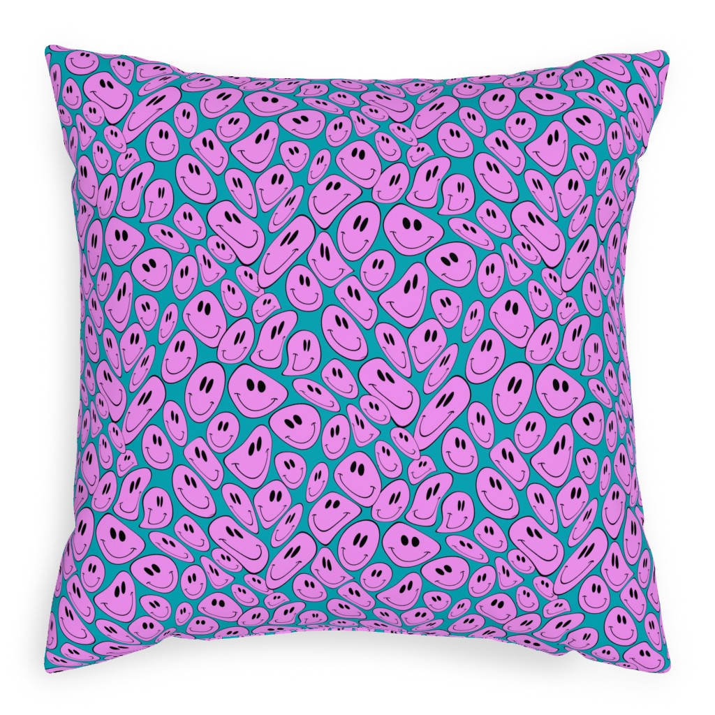 Retro Smiley Face - Blue and Purple Pillow, Woven, Black, 20x20, Single Sided, Purple, Purple