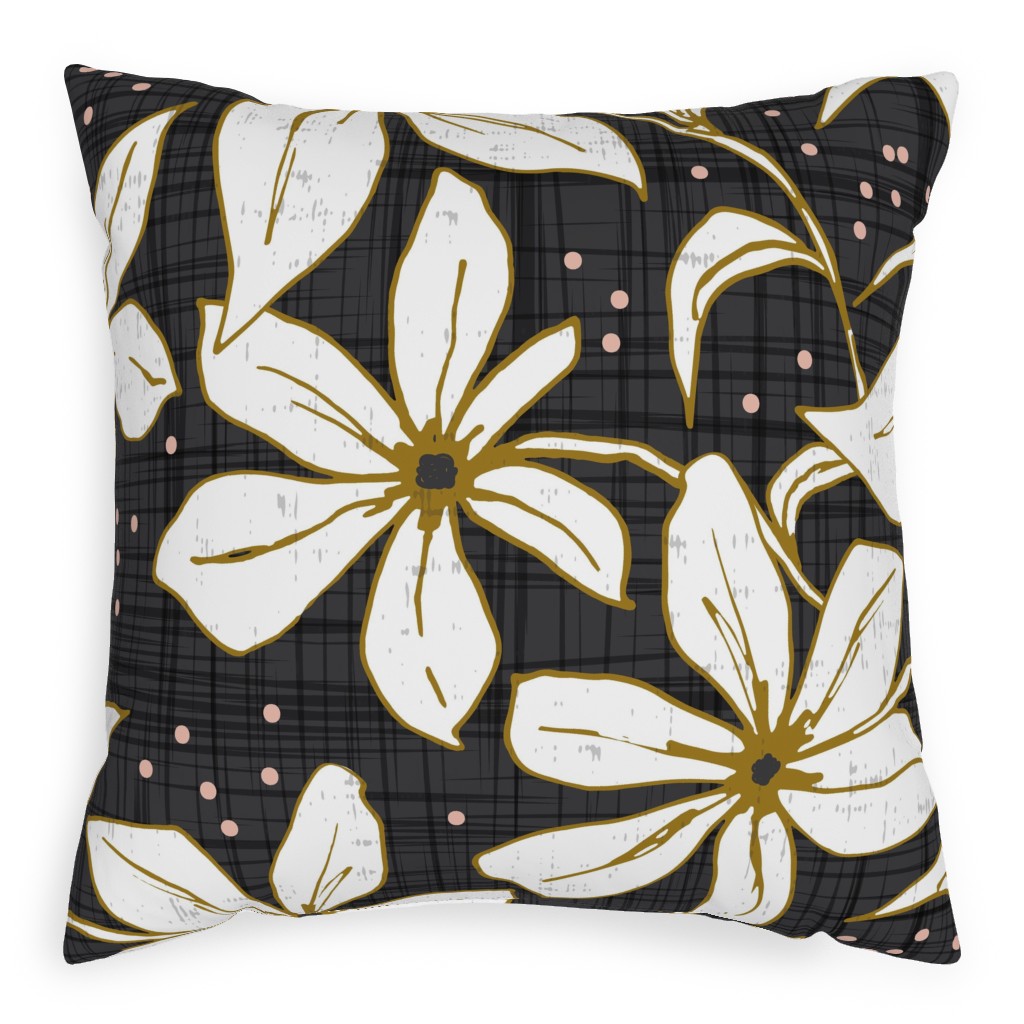 Lilium - Floral - Charcoal Black & White Pillow, Woven, Black, 20x20, Single Sided, Black