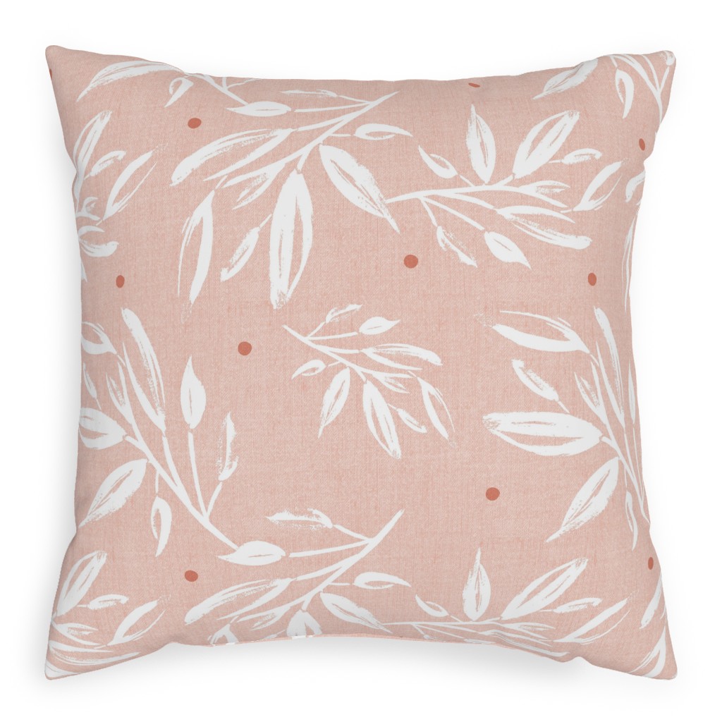 Zen Botanical Leaves - Blush Pink Pillow, Woven, Black, 20x20, Single Sided, Pink