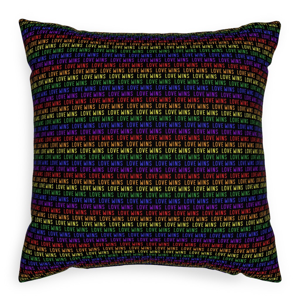 Love Wins Rainbow Pillow, Woven, Black, 20x20, Single Sided, Multicolor