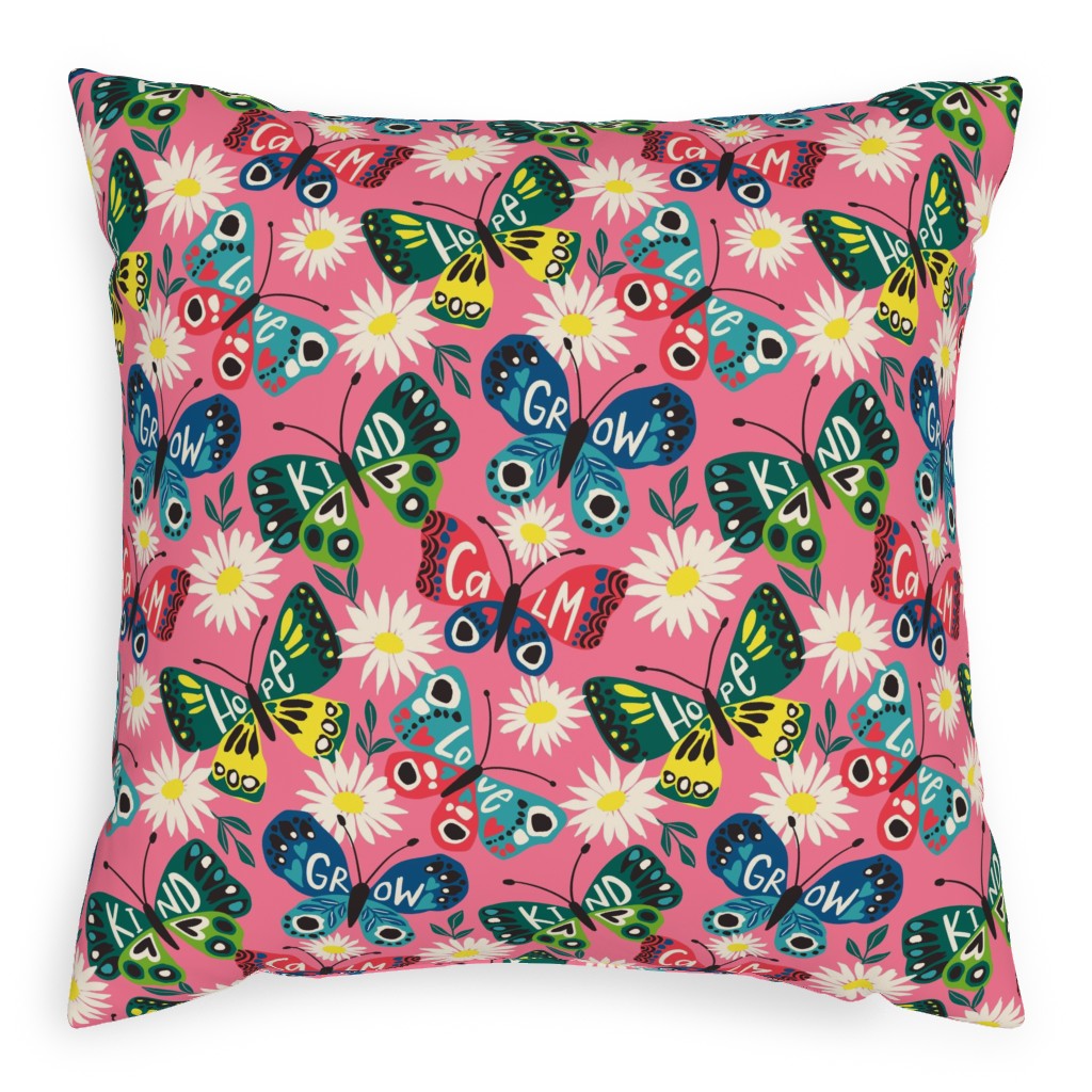 Garden Butterfly - Multi Pillow, Woven, Black, 20x20, Single Sided, Multicolor