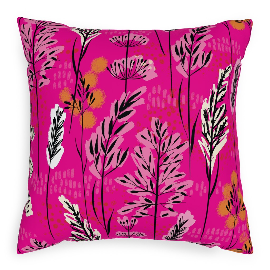 Wild Grasses on Pink Skies Pillow, Woven, Black, 20x20, Single Sided, Pink