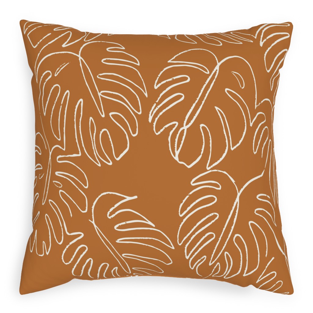 Monstera Line Art - Burnt Orange Pillow, Woven, Black, 20x20, Single Sided, Orange
