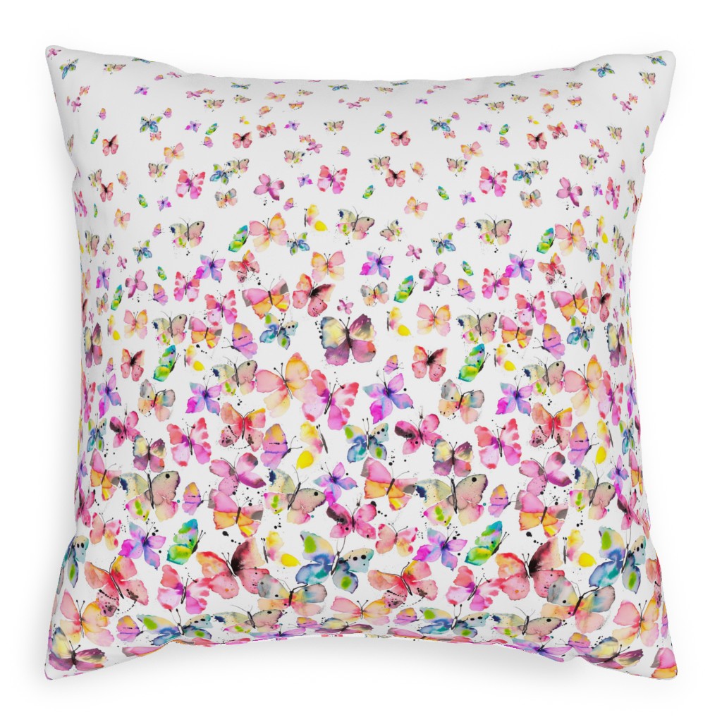 Watercolor Butterflies - Multicolor Pillow, Woven, Black, 20x20, Single Sided, Multicolor