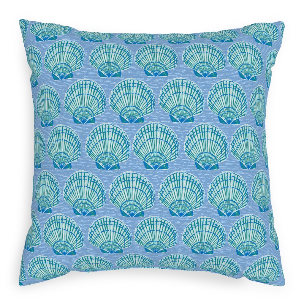 Clams - Blue Pillow, Woven, Black, 20x20, Single Sided, Blue