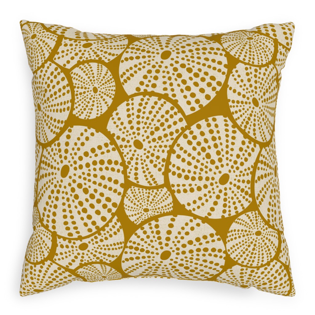 Bed of Nautical Sea Urchins - Ivory on Golden Yellow Pillow, Woven, Black, 20x20, Single Sided, Yellow