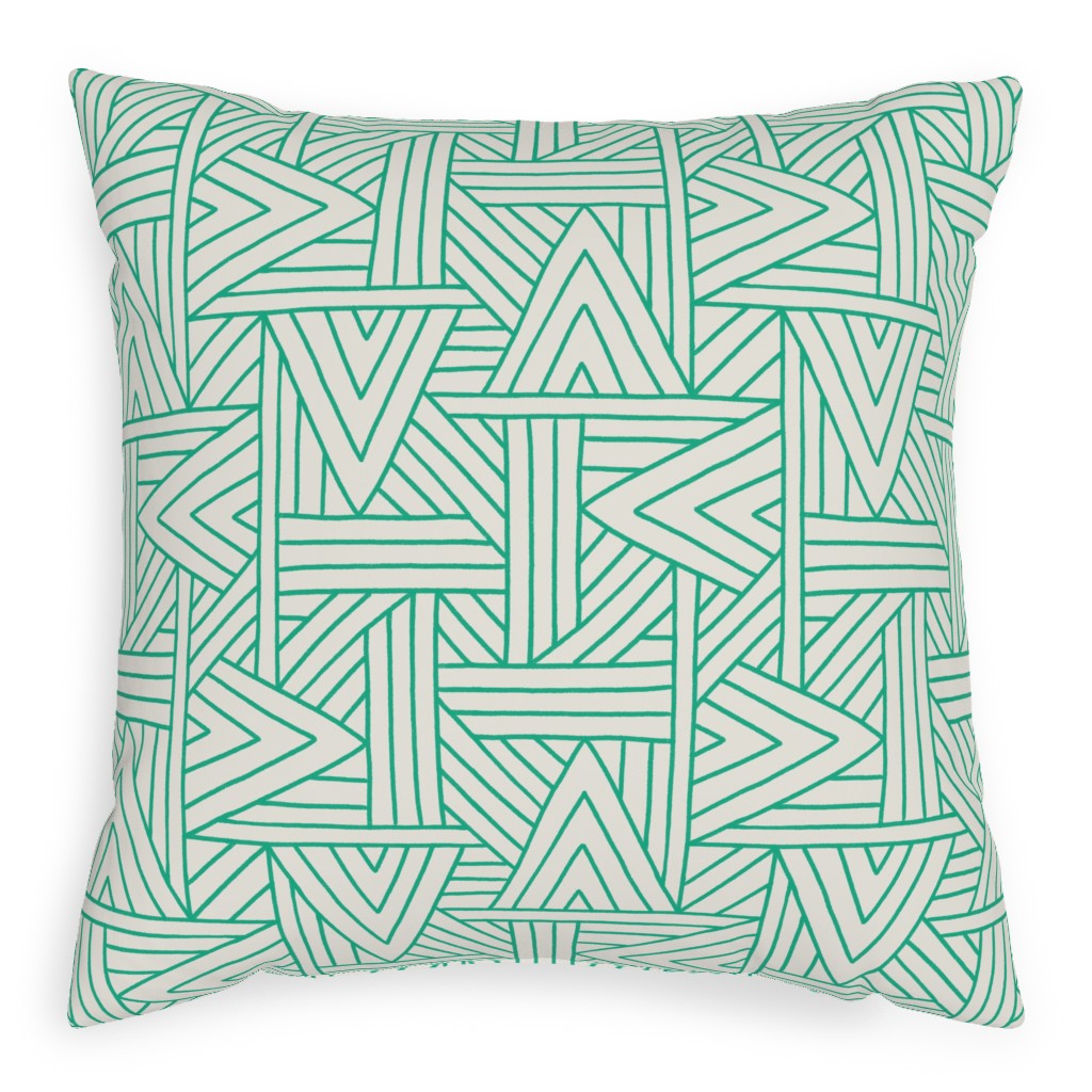 Angles - Green & White Pillow, Woven, Black, 20x20, Single Sided, Green