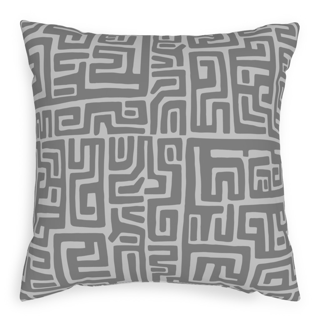 Maze Pillow, Woven, Black, 20x20, Single Sided, Gray, Light Gray