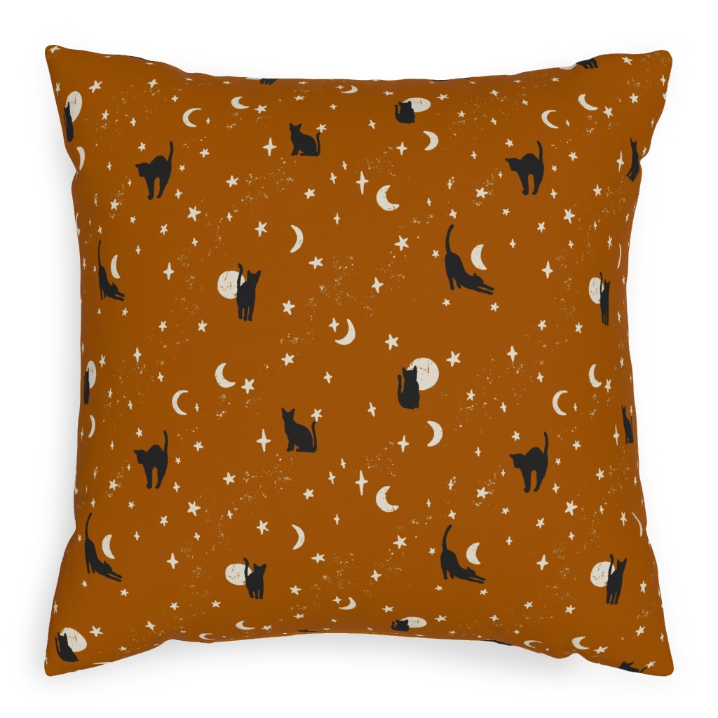 Black Cats - Burnt Orange Pillow, Woven, Black, 20x20, Single Sided, Orange