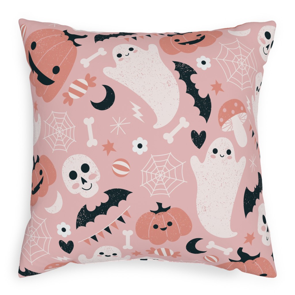 Non-Spooky Halloween - Pink Pillow, Woven, Black, 20x20, Single Sided, Pink
