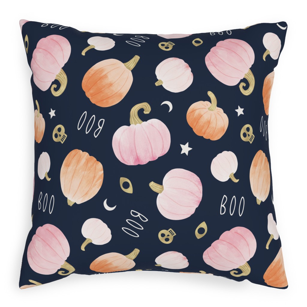 Halloween Pumpkins - Pastel Pillow, Woven, Black, 20x20, Single Sided, Orange