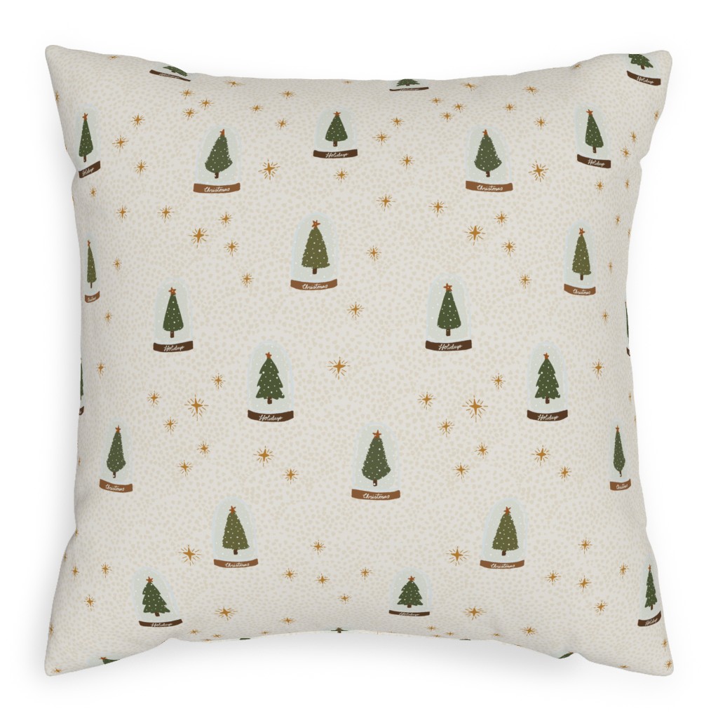Christmas Tree Snow Globes Pillow, Woven, Black, 20x20, Single Sided, White