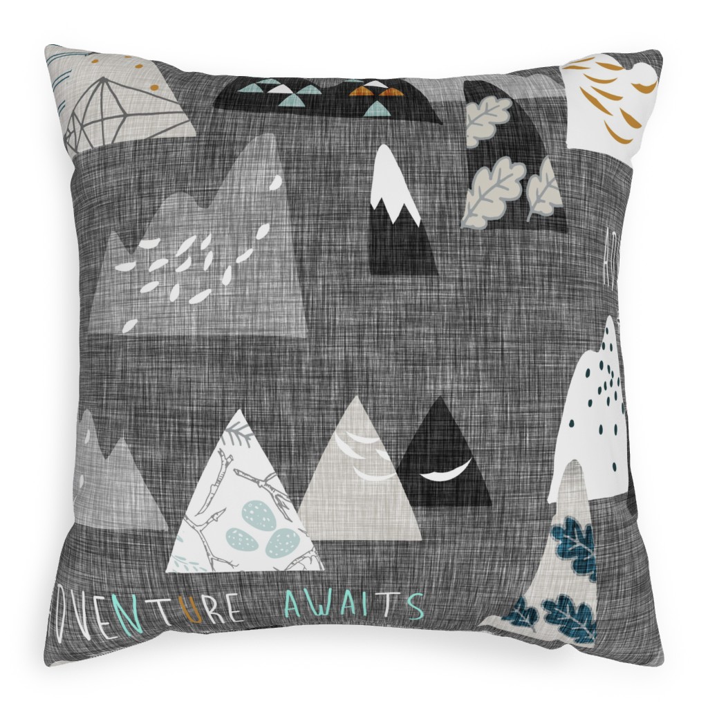 Adventure Awaits - Gray Pillow, Woven, Black, 20x20, Single Sided, Gray