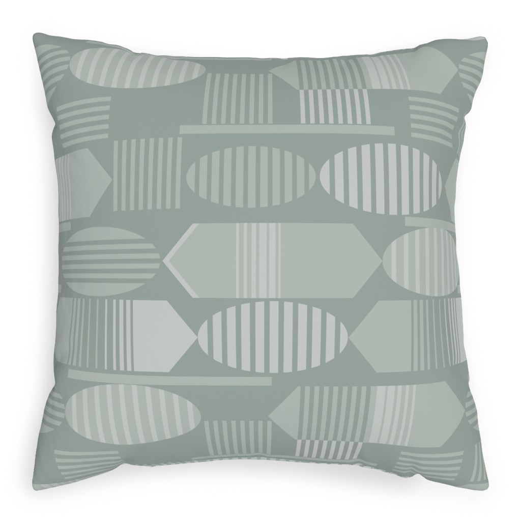 Ovals and Arrows - Neutral Sage Pillow, Woven, Black, 20x20, Single Sided, Green