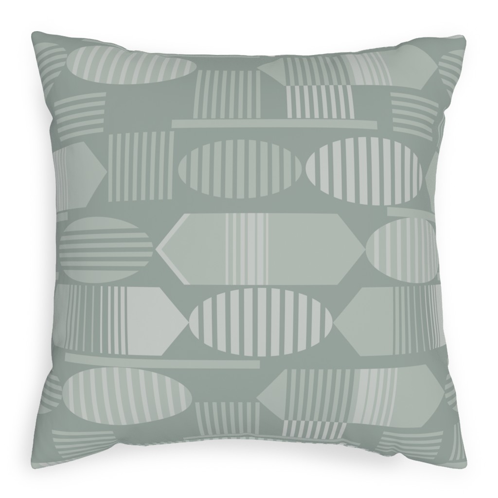 Ovals and Arrows - Neutral Sage Pillow, Woven, Black, 20x20, Single Sided, Green, Classic Green
