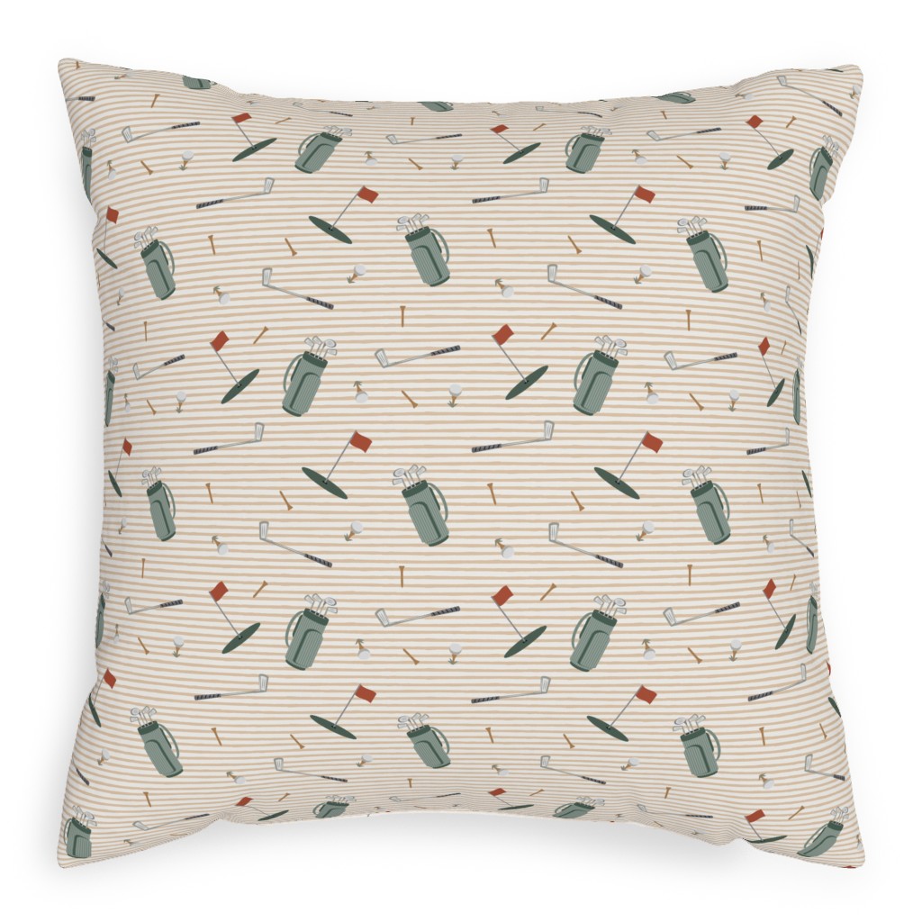 Tee Time - Neutral Pillow, Woven, Black, 20x20, Single Sided, Beige, Pearl