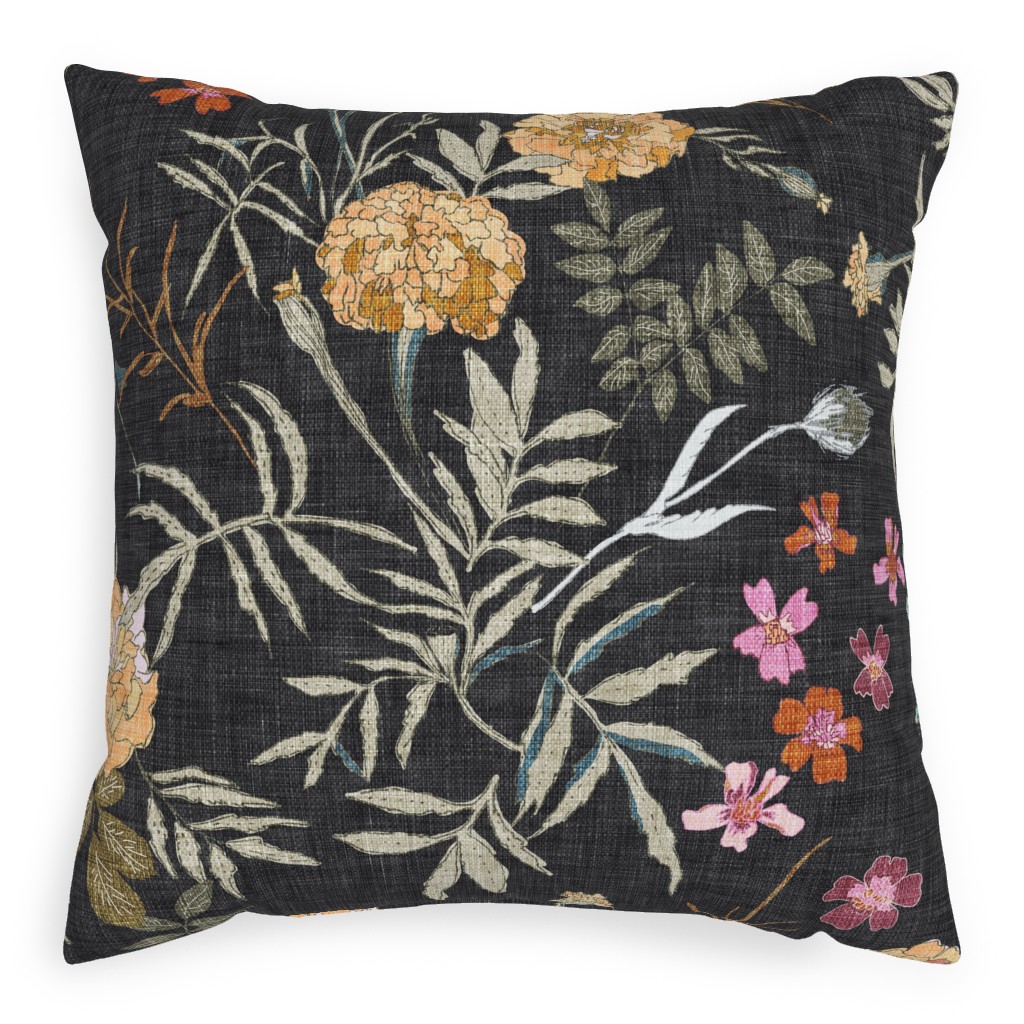 Marigold Love - Black Pillow, Woven, Black, 20x20, Single Sided, Black, Black