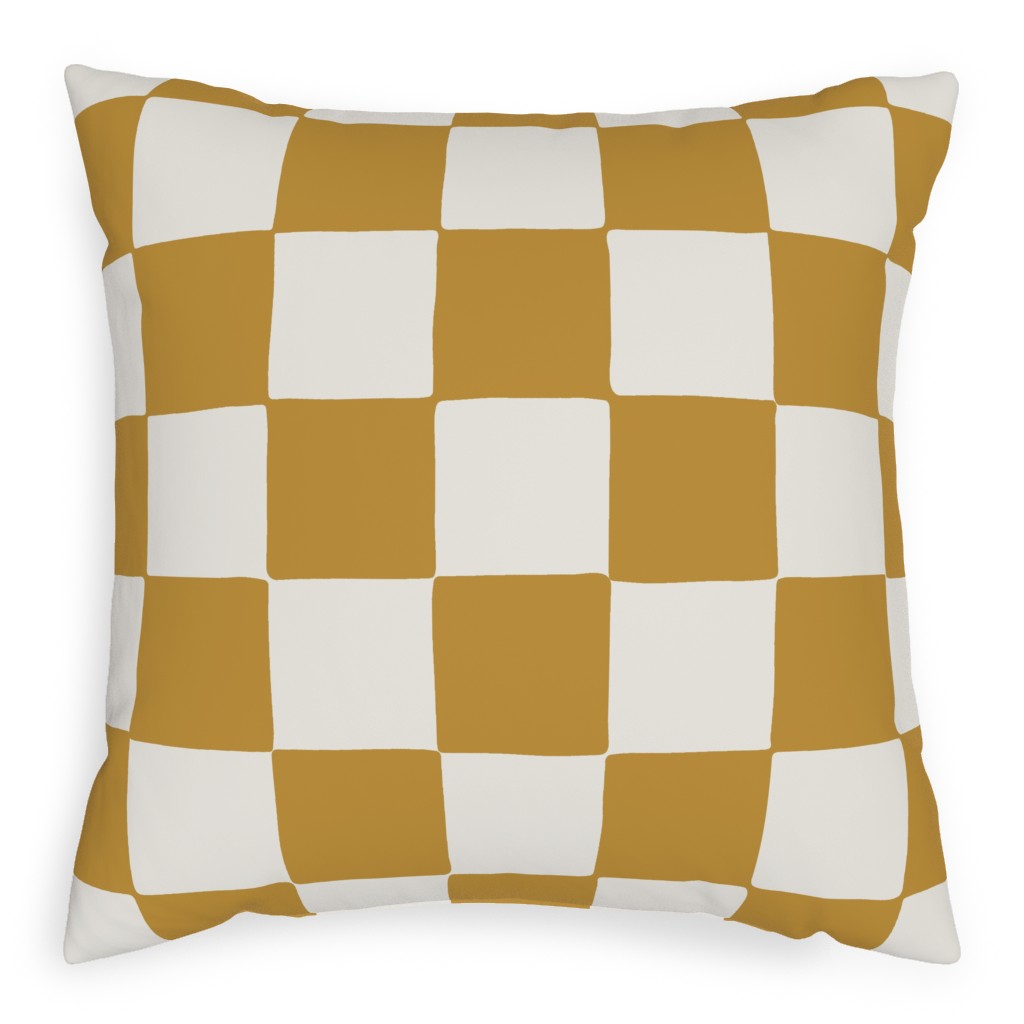 Retro Checker Checkerboard Pillow, Woven, Black, 20x20, Single Sided, Yellow