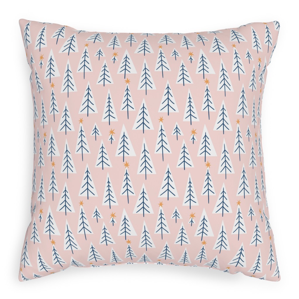 Christmas Forest on Pink Pillow, Woven, Black, 20x20, Single Sided, Pink