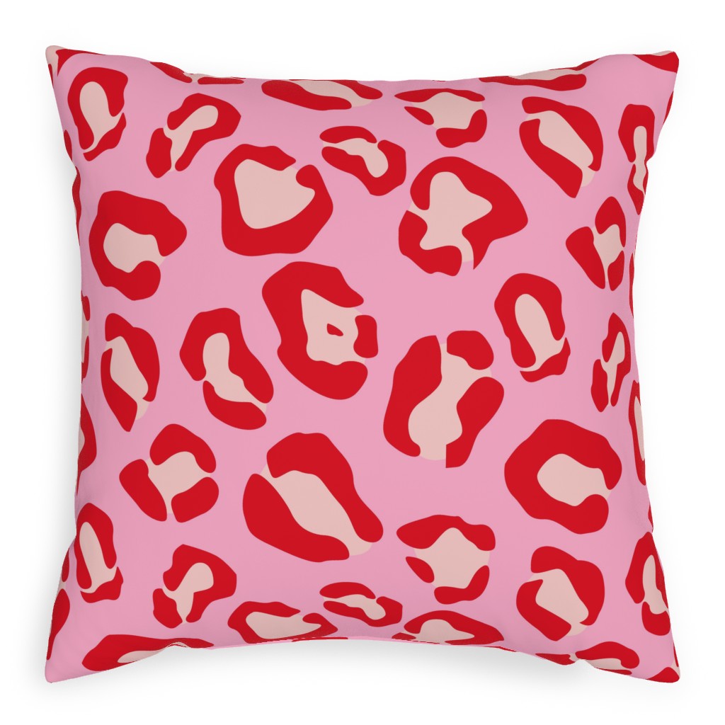 Leopard - Pink and Red Pillow, Woven, Black, 20x20, Single Sided, Pink, Bright Pink