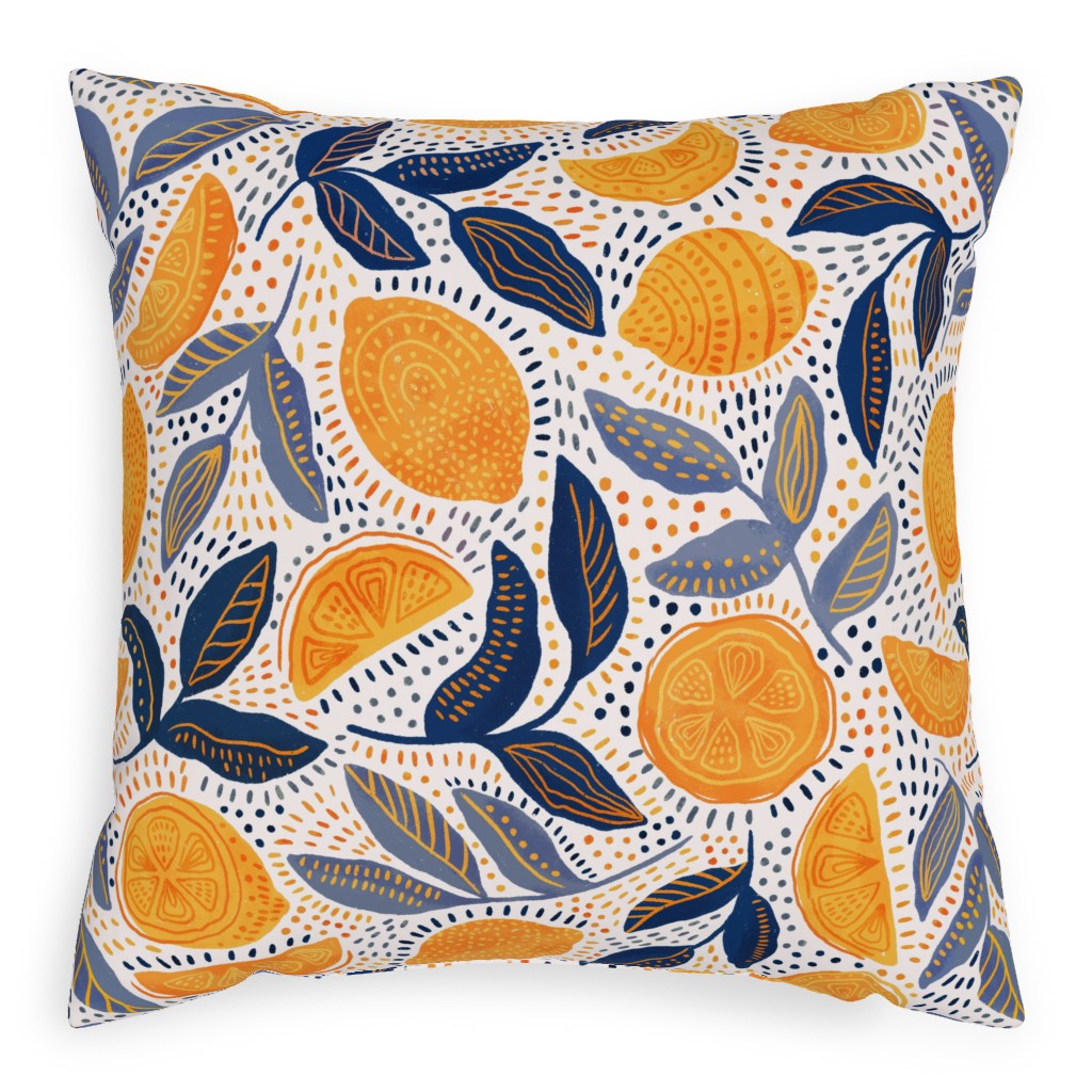 Give Me Those Lemons - Blue and Yellow Pillow, Woven, Black, 20x20, Single Sided, Yellow
