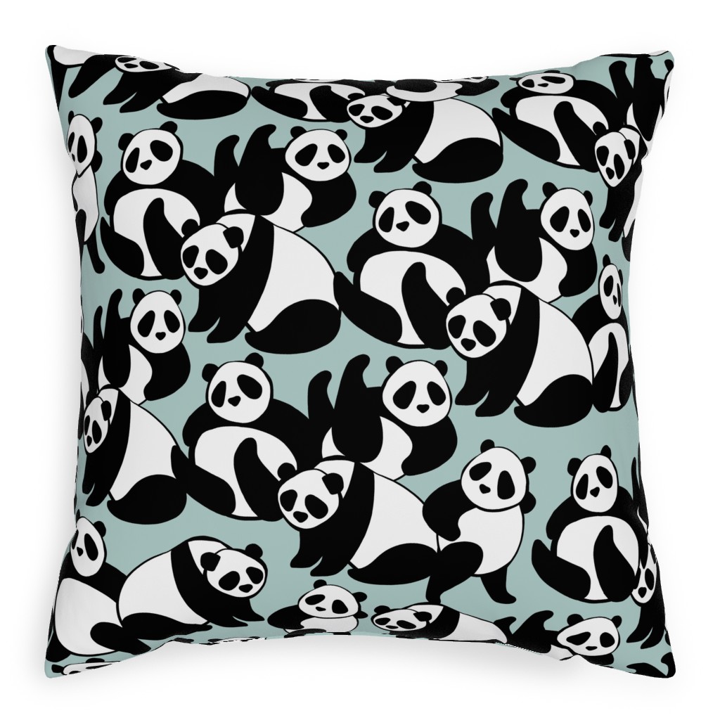 Retro Panda Playground Pillow, Woven, Black, 20x20, Single Sided, Blue, Surf