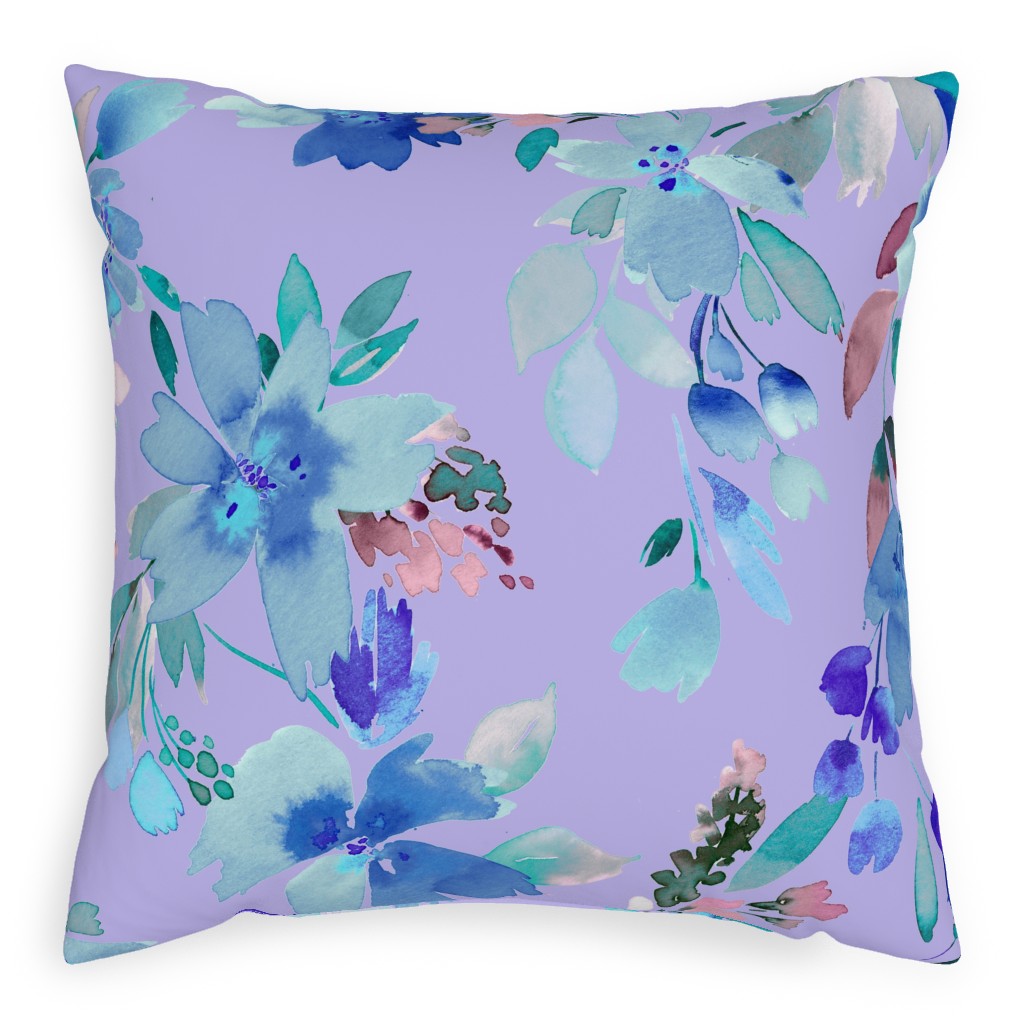 Very Peri Summer Floral - Purple Pillow, Woven, Black, 20x20, Single Sided, Purple