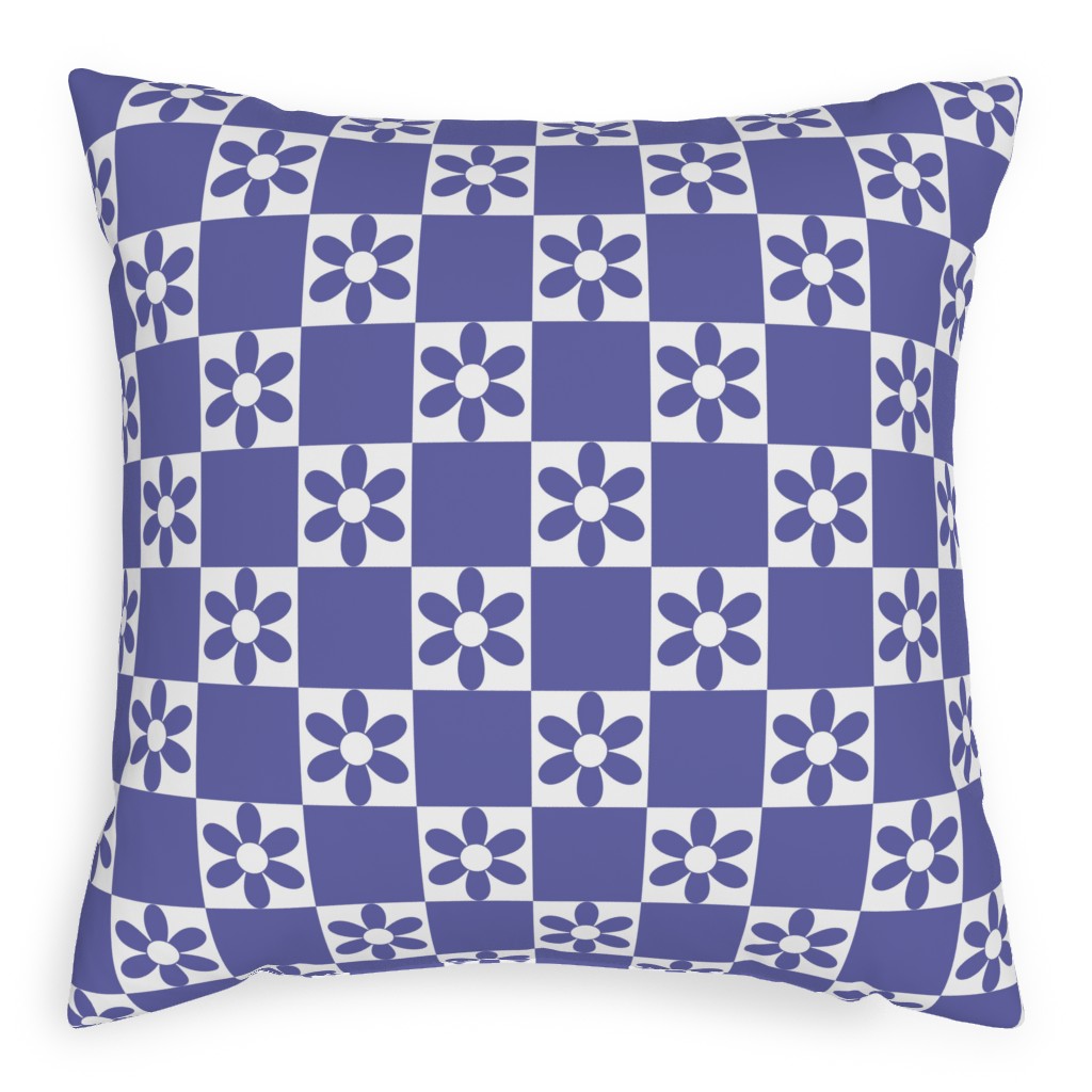 Daisy Checkerboard Pillow, Woven, Black, 20x20, Single Sided, Purple