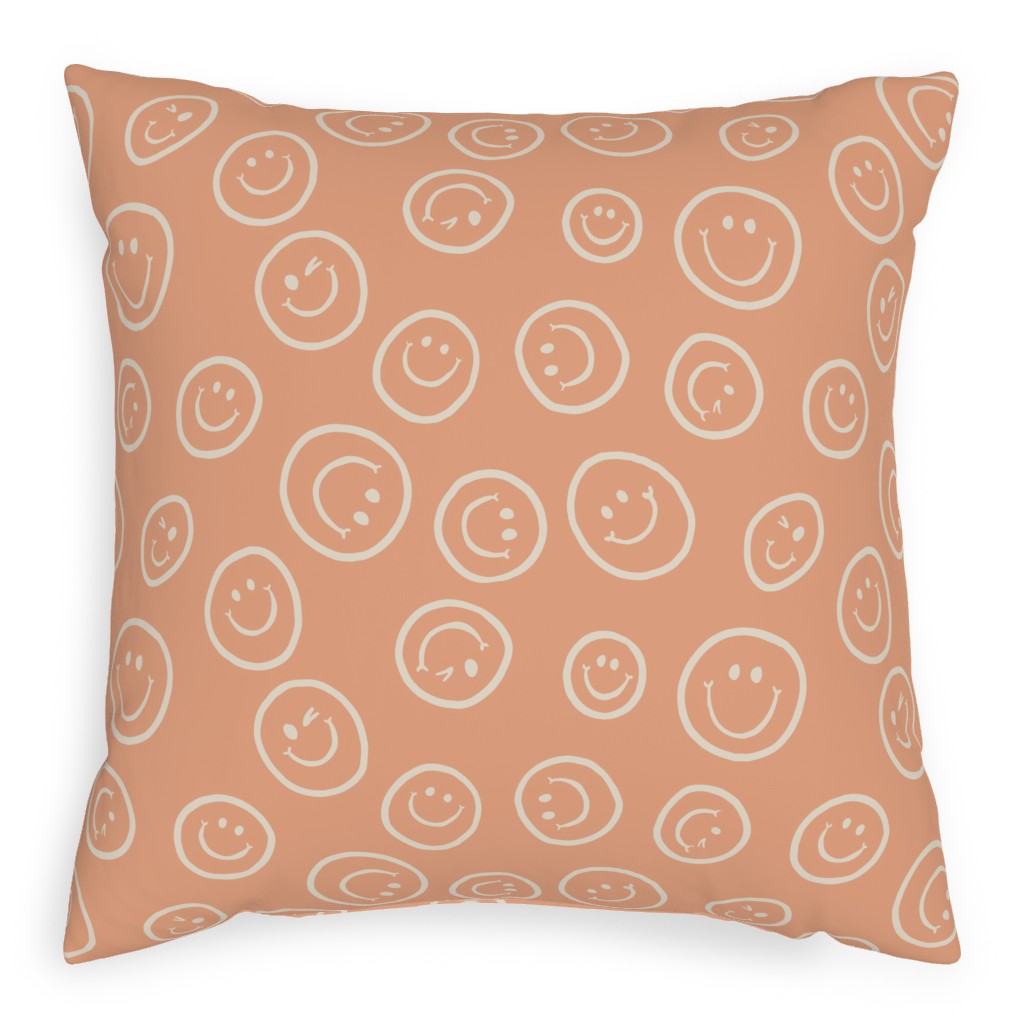 Smiley Winking Faces Pillow, Woven, Black, 20x20, Single Sided, Pink