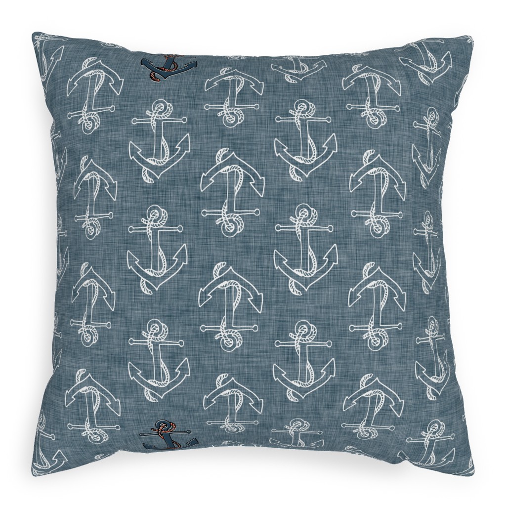 Anchors Away - Textured Blue Pillow, Woven, Black, 20x20, Single Sided, Blue, True Blue