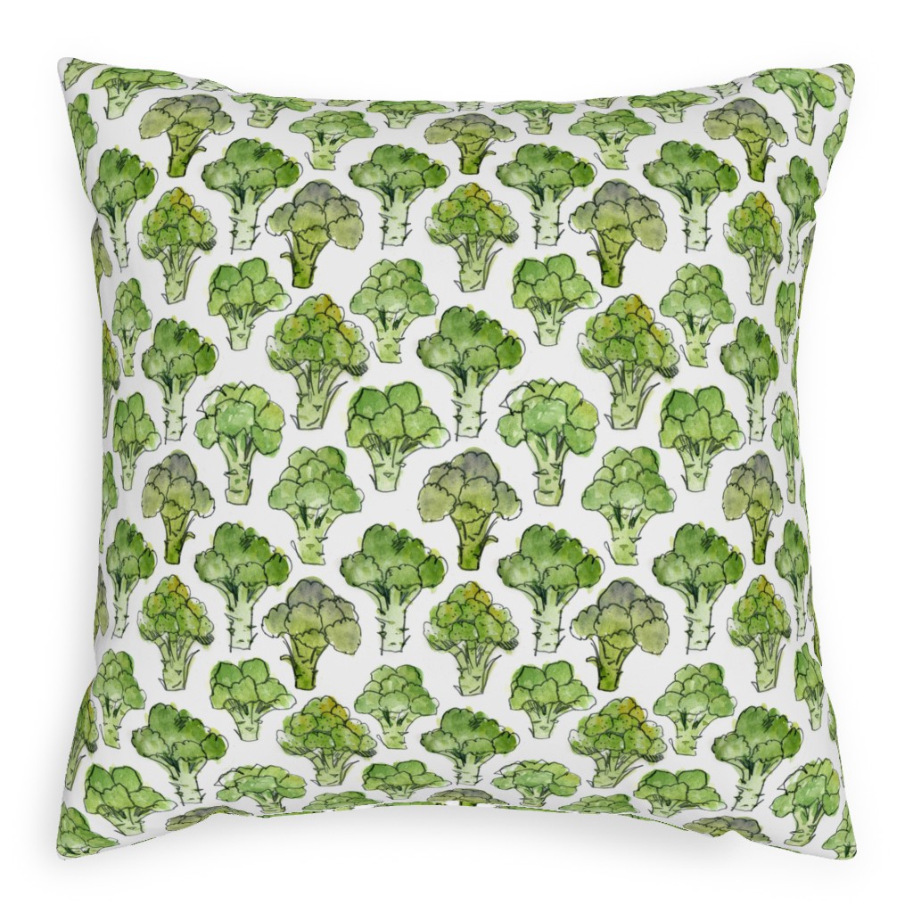 Broccoli - Green Pillow, Woven, Black, 20x20, Single Sided, Green