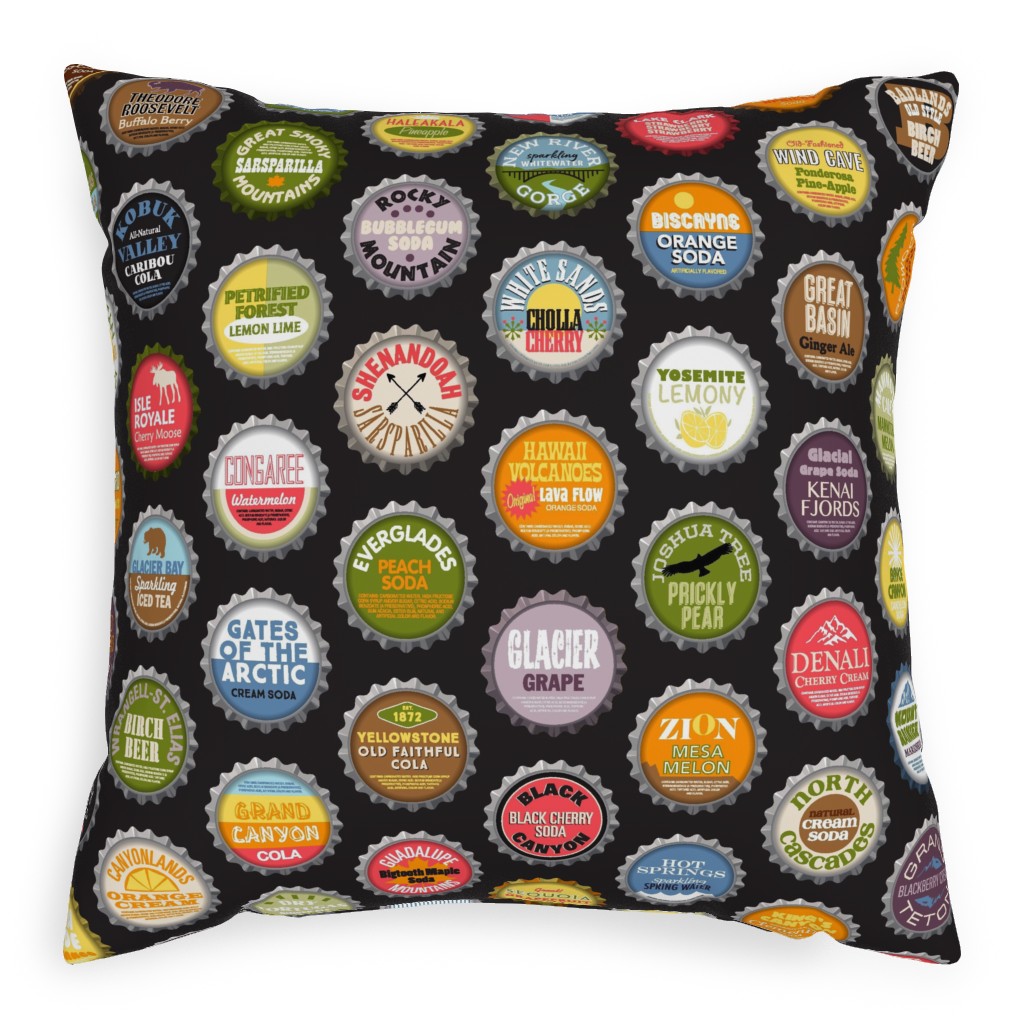 Bottlecaps National Park - Multi Pillow, Woven, Black, 20x20, Single Sided, Multicolor