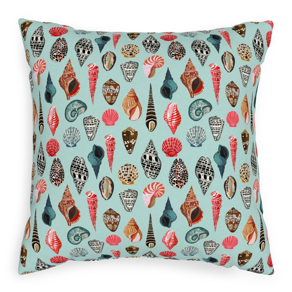 Seashells Beach Summer - Mint Pillow, Woven, Black, 20x20, Single Sided, Multicolor