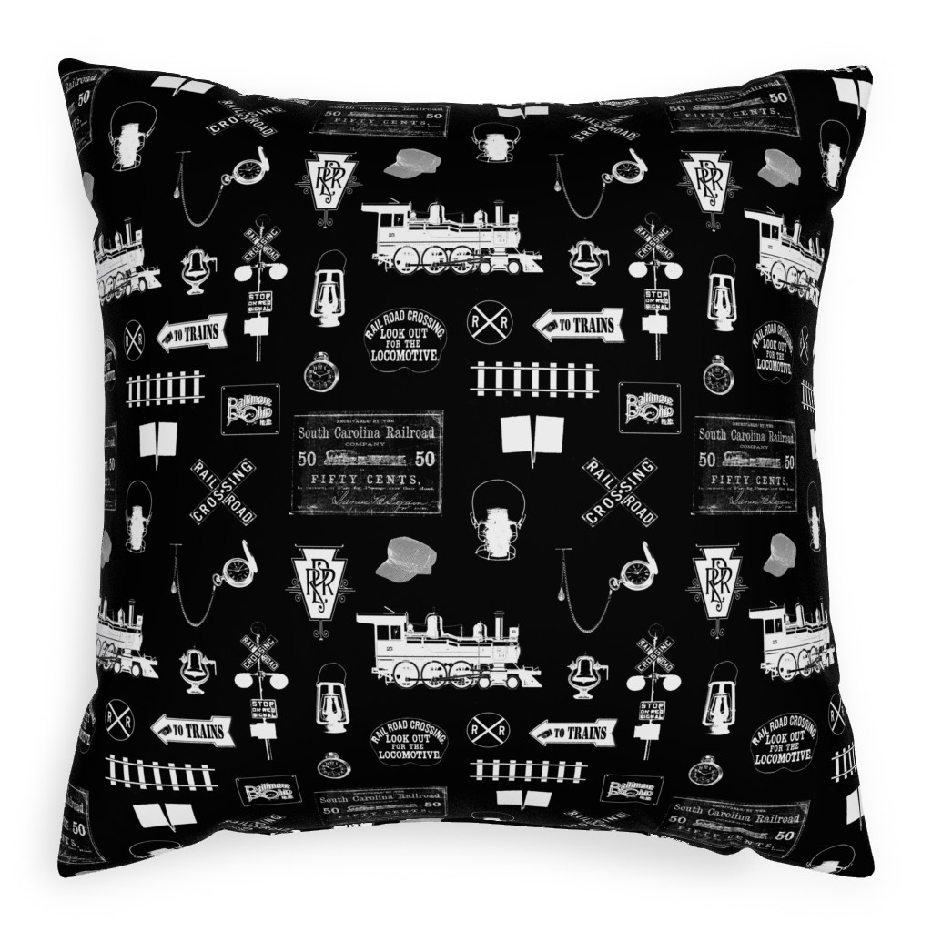 Railroad Pillow, Woven, Black, 20x20, Single Sided, Black