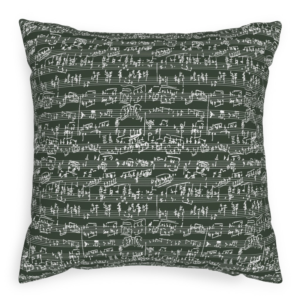 Handwritten Sheet Music Pillow, Woven, Black, 20x20, Single Sided, Green